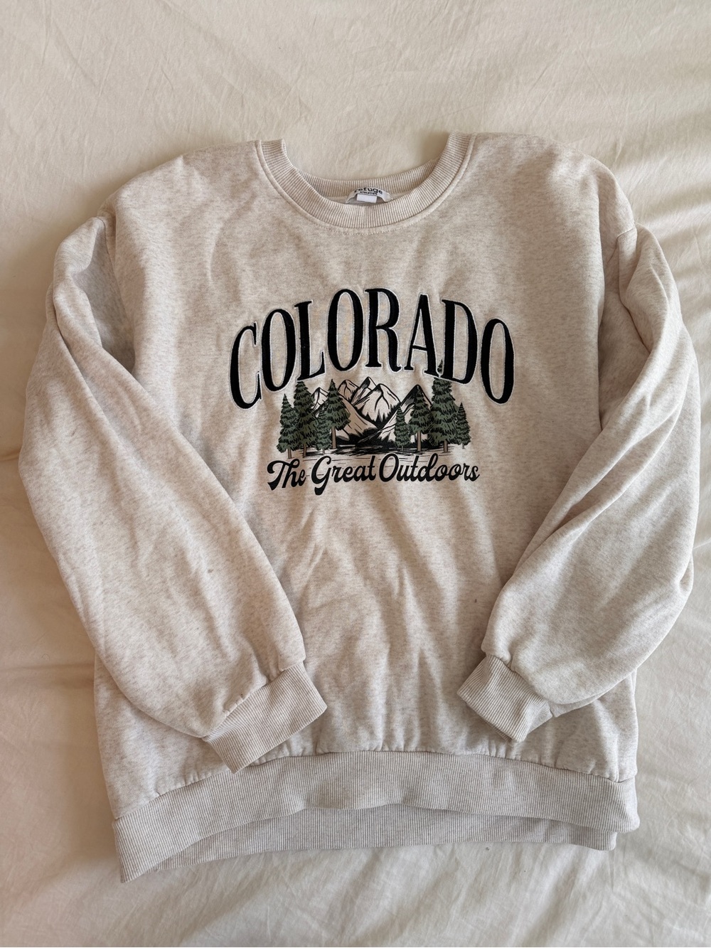 refuge Cream Crewneck Sweatshirt with Black Embroidered Script